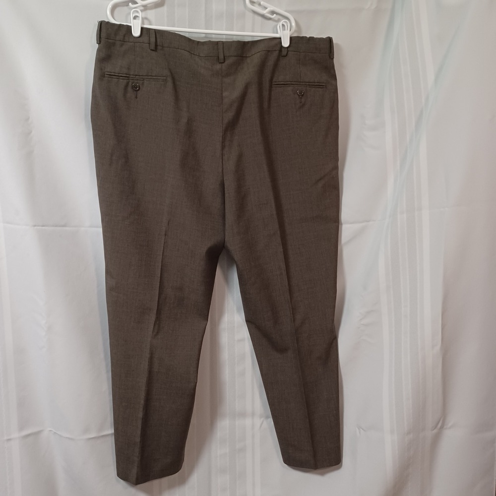 Haggar Dress Pants Mens 44x28 Brown Black Label Wool Blend Stretch Waistband